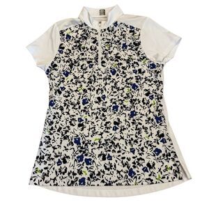 Callaway Womens White Floral Golf Polo 1/4 Zip Shirt Size Small